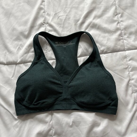 Beyond Yoga Womens Size Large Sports Bra Green Yoga Running Racerback Padded - Picture 1 of 6